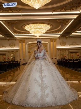 Потрясающие свадебные платья с V-образным вырезом, Роскошное платье для невесты, расшитое бисером, блестящее свадебное платье в пол, Vestido De Novia