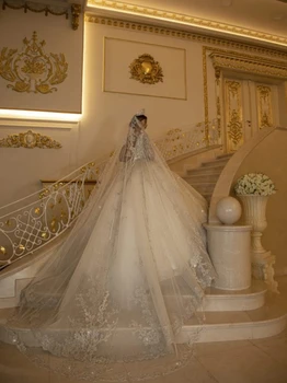 Потрясающие свадебные платья с V-образным вырезом, Роскошное платье для невесты, расшитое бисером, блестящее свадебное платье в пол, Vestido De Novia Изображение 2