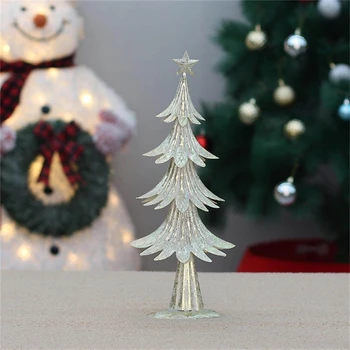 Праздничное украшение в виде искусственной металлической золотой рождественской елки для декора рабочего стола Изображение 2