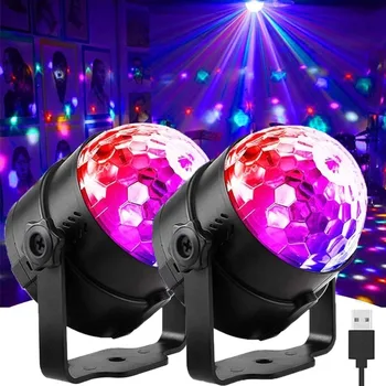 Праздничные огни Диско Шар 7 цветов светодиодный стробоскоп с активацией звука USB Перезаряжаемый эффект освещения сцены для дня рождения ди джея Рождества Свадьбы