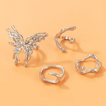 Премиальный дизайн в стиле панк для старшего поколения, Нишевые кольца с жидкими бабочками, металлические кольца для суставов, кольца с неправильной волной, аксессуары в Корейском стиле