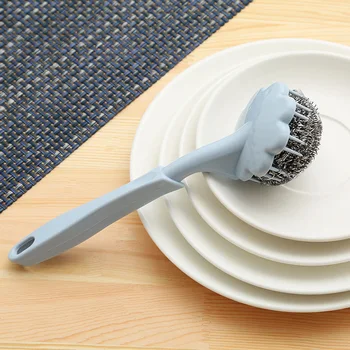 Проволочная шариковая щетка из нержавеющей стали с длинной ручкой, кухонная подвесная щетка для чистки кастрюль, инструмент для мытья кухонной посуды