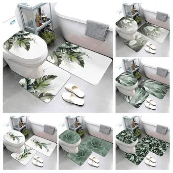 Противоскользящий коврик для ванной, растительный коврик для ванной, коврик для душа, декоративный впитывающий коврик для ног, коврик для ванной, туалета, boho Nordic leaf