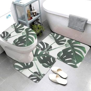 Противоскользящий коврик для ванной, растительный коврик для ванной, коврик для душа, декоративный впитывающий коврик для ног, коврик для ванной, туалета, boho Nordic leaf Изображение 2