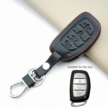 Прочный Чехол-Брелок Из Натуральной Кожи Для Hyundai IX25/IX35/Elantra/Sonata/I40 с 4 Кнопками Smart Key Case Для Укладки автомобилей Изображение 2