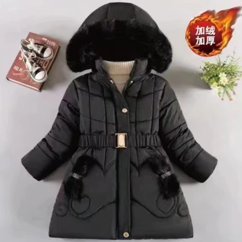 Пуховик для девочек, куртка, хлопковая верхняя одежда, ветрозащита 2023, Очаровательный зимний теплый зимний комбинезон из плотного бархата, детская одежда