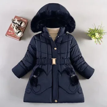 Пуховик для девочек, куртка, хлопковая верхняя одежда, ветрозащита 2023, Очаровательный зимний теплый зимний комбинезон из плотного бархата, детская одежда Изображение 2