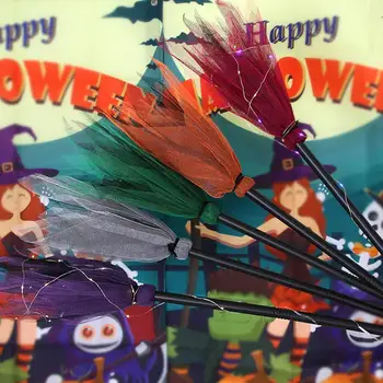 Разноцветная марлевая пластиковая ведьмина метла для вечеринки в честь Хэллоуина, реквизит для метлы, Детские подарки, украшения для дома на Хэллоуин Изображение 2