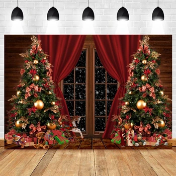 Рождественская елка Yeele, Деревянные занавески на окнах, Фон для фотосъемки с медведем, Фотографические украшения, фоны для фотостудии Изображение 2