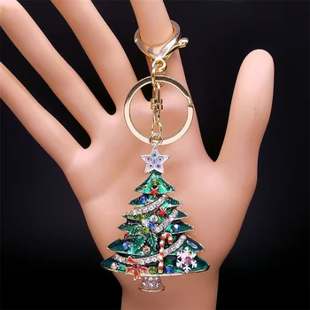 Рождественская елка, звезда, брелок с разноцветными кристаллами, брелок в виде елки зеленого цвета, Новогоднее украшение, детский Рождественский ювелирный подарок