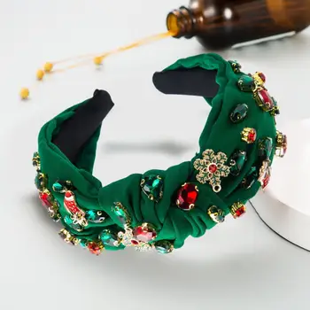 Рождественская повязка на голову со стразами, Сверкающая повязка на голову со стразами, Праздничный аксессуар для волос с драгоценными камнями для женщин, Рождественский наряд в подарок