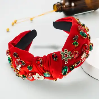 Рождественская повязка на голову со стразами, Сверкающая повязка на голову со стразами, Праздничный аксессуар для волос с драгоценными камнями для женщин, Рождественский наряд в подарок Изображение 2