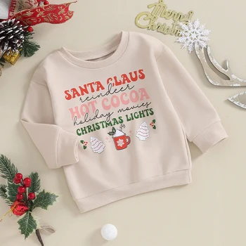 Рождественские Наряды для маленьких девочек и мальчиков, толстовка с круглым вырезом и длинными рукавами, пуловер с надписью Sweawter, топы, одежда