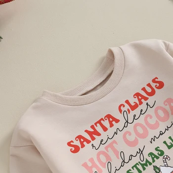 Рождественские Наряды для маленьких девочек и мальчиков, толстовка с круглым вырезом и длинными рукавами, пуловер с надписью Sweawter, топы, одежда Изображение 2