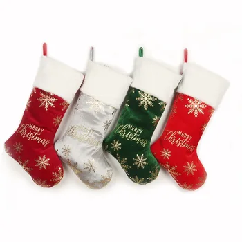 Рождественские носки большой емкости, вышивка, подвесные украшения, Рождественский подарочный пакет, подвеска в виде снежинки, Рождественская елка.
