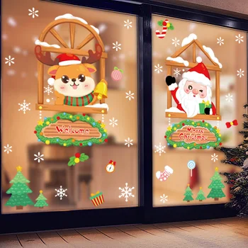 Рождественские украшения, наклейки для стеклянных витрин торгового центра, трансграничные электростатические наклейки в виде Санта-Клауса, Лося и снежинок на Amazon