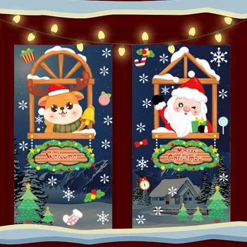 Рождественские украшения, наклейки для стеклянных витрин торгового центра, трансграничные электростатические наклейки в виде Санта-Клауса, Лося и снежинок на Amazon Изображение 2