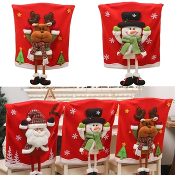 Рождественские чехлы для стульев с рисунком Санта-Клауса, декор спинки стула, крышка для обеденного стула, украшение для праздничной вечеринки G5AB Изображение 2