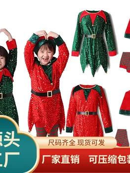 Рождественский костюм для мальчиков и девочек, фестиваль Санта Клауса, Зеленый Эльф для маленьких детей, Новогодний комплект детской одежды, необычное рождественское праздничное платье