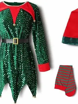 Рождественский костюм для мальчиков и девочек, фестиваль Санта Клауса, Зеленый Эльф для маленьких детей, Новогодний комплект детской одежды, необычное рождественское праздничное платье Изображение 2