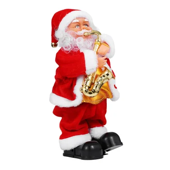 Рождественский Санта Клаус, электрический, дующий саксофон, поющий, движущийся Санта Музыкальный, Плюшевое украшение на Рождественскую елку для подарка на Рождественскую вечеринку