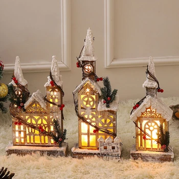 Рождественский Светодиодный Деревянный дом со снегом, светящийся домик, Рождественская елка, Подвесной орнамент, Светящийся замок, Детский подарок на Новый 2023 год