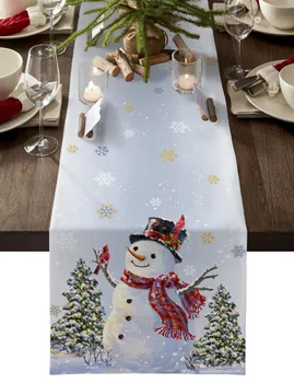 Рождественский снеговик, снежинка, голубая настольная дорожка, Свадебная вечеринка, Обеденный стол, Скатерть, Салфетка, украшение для домашней кухни