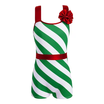 Рождественский танцевальный костюм с конфетками для девочек, Рождественский костюм Санта-Клауса, балетный комбинезон в полоску без рукавов, гимнастический купальник, комбинезон