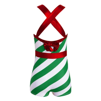 Рождественский танцевальный костюм с конфетками для девочек, Рождественский костюм Санта-Клауса, балетный комбинезон в полоску без рукавов, гимнастический купальник, комбинезон Изображение 2