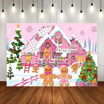 Рождественский Фон для Пряничного Домика Украшение Розового Рождественского Фона Candyland Фото Праздничный Настенный Дверной Декор Баннер