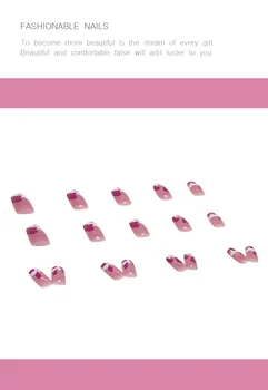 Розово-красные, белые накладные ногти в виде гроба, Пригодные для носки Искусственные Короткие Женские Искусственные ногти, накладные кончики ногтей, Маникюр своими руками Изображение 2