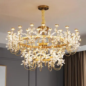 Роскошное освещение Хрустальный цветок Золотая люстра для обустройства гостиной Креативные светодиодные подходящие романтические стильные лампы