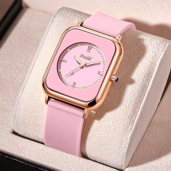 Роскошные женские кварцевые часы-браслет POSHI, женские часы-браслет с белым циферблатом, простые кожаные роскошные женские часы Montre Femme Изображение 2