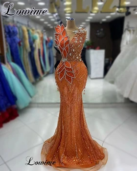 Роскошные оранжевые платья для выпускного вечера с кристаллами Русалки, платья знаменитостей с жемчугом, платья для вечеринок Vestidos De Cóctel на заказ