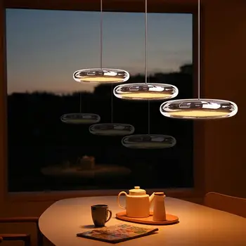 Роскошные подвесные светильники для обеденного стола с дистанционным управлением, затемняющие Ресторанный подвесной светильник круглой формы для гостиной Кухни Изображение 2