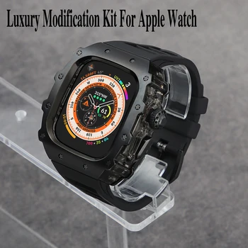 Роскошный Комплект Модификации Для Apple Watch Ultra 2 49 мм Корпус Из Нержавеющей Стали и Силиконовый ремешок Для iWatch 9 8 7 6 5 4 SE 45 мм 44 мм