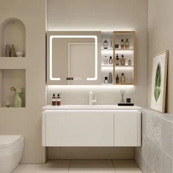 Роскошный умный крем, ощущение ветра на коже, шкаф для ванной комнаты с одним умывальником, зеркальный шкаф для ванной комнаты, комбинированный смеситель для ванной онлайн знаменитостей Изображение 2