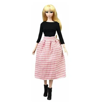 Рубашка с длинным рукавом, топ, юбка в клетку, 1/6 BJD, кукольная одежда для Барби, платье для Барби, одежда для принцессы, аксессуар 11.5