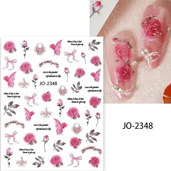 Самоклеящиеся модные наклейки для ногтей с розами ручной росписи, розовые наклейки для ногтей, украшения для ногтей, аксессуары для маникюра Изображение 2