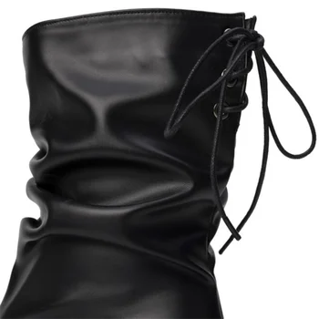 Сапоги с коротким рукавом на шнуровке сзади, увеличивающие рост, модные женские туфли с круглым носком на низком каблуке большого размера Botas De Mujer Изображение 2