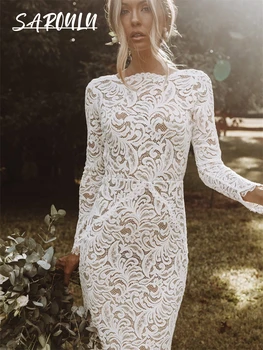 Свадебное платье в стиле Бохо с длинным рукавом и круглым вырезом без спинки, сексуальные платья Невесты-Русалки, свадебное платье Robe De Mariée