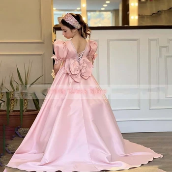 Свадебные платья для девочек-цветочниц, розовые атласные пышные платья с бантом, детские платья для дня рождения, бальное платье для первого причастия Изображение 2