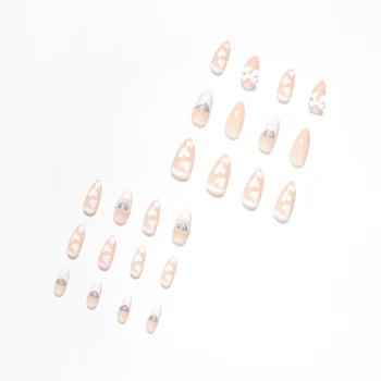 Светло-Розовые Длинные Накладные Ногти с 3D Галстуком, Полностью Покрывающие Длинные Искусственные Кончики Ногтей для Маникюрного Салона Для Женщин и Девочек Изображение 2