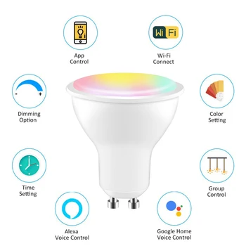 Светодиодная лампа Tuya GU10 110 В 7 Вт 9 Вт RGB Smart WiFi Лампа с регулируемой яркостью Голосовое управление приложением Alexa Google Assistant для гостиной Изображение 2