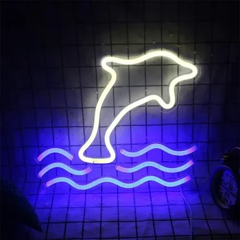 Светодиодная неоновая вывеска с дельфином, Китовый неон, настенные светодиодные неоновые лампы с питанием от USB для игровой комнаты, спальни, декора стен для вечеринок