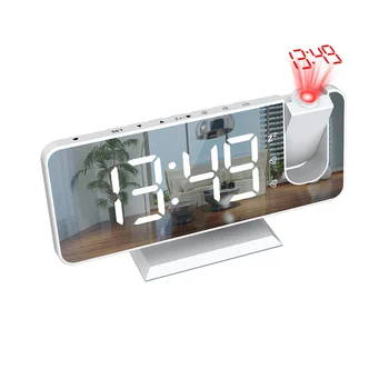 Светодиодный цифровой умный будильник с проекцией времени на 180 ° с функцией повтора пробуждения Настольные декоративные часы белого цвета