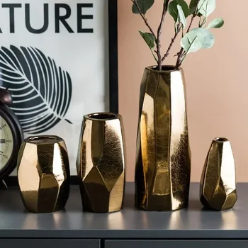 Североевропейские легкие роскошные золотые вазы геометрической формы неправильной формы, европейские и американские керамические украшения из сухих цветов с гальваническим покрытием