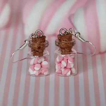 Серьги в виде баночек с конфетами - Розовые серьги в виде баночек с конфетами - Мини-серьги с едой Marshmallow Kawaii