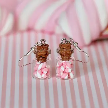 Серьги в виде баночек с конфетами - Розовые серьги в виде баночек с конфетами - Мини-серьги с едой Marshmallow Kawaii Изображение 2
