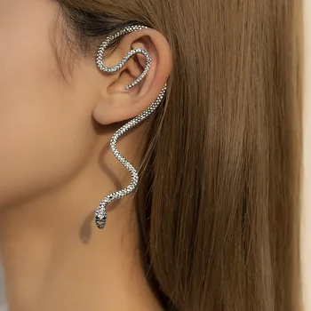 Серьги-клипсы в виде змеи в стиле панк для женщин и мужчин, винтажный серебряный зажим для ушной косточки, трендовый дизайн, геометрический зажим, аксессуары для ушных крючков